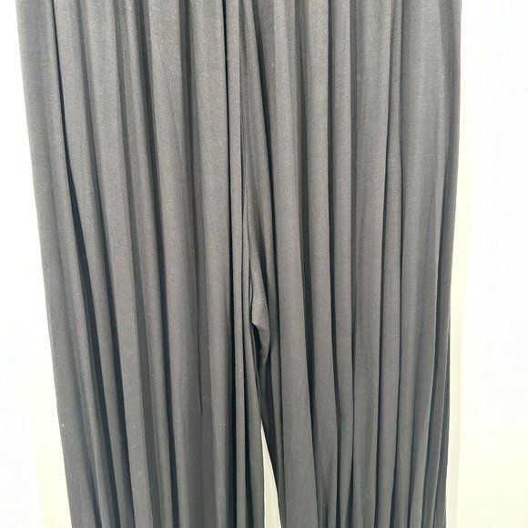 Kedem Sasson Solid Black Elastic Waistband‎ Ruffle Hem Wide Leg Pants One Size - Picture 8 of 10